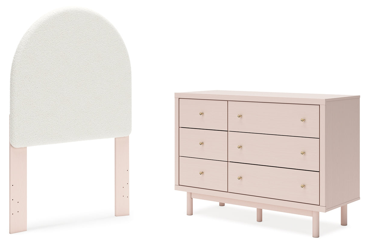 Wistenpine Twin Upholstered Panel Headboard with Dresser in Blush from Ashley - Luna Furniture