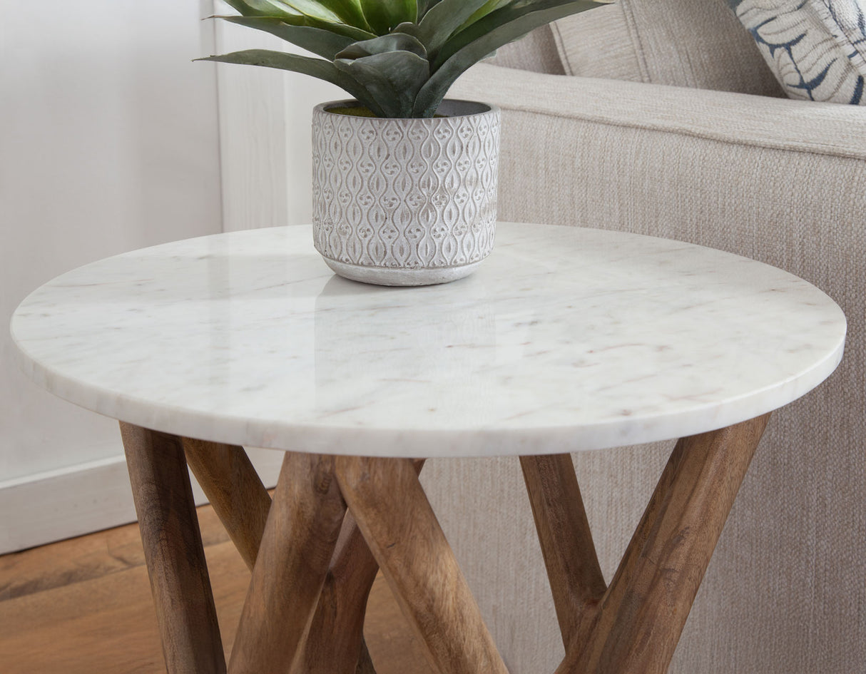 Wyman Banswara 20″ Round White Marble Top End Table from Steve Silver - Luna Furniture