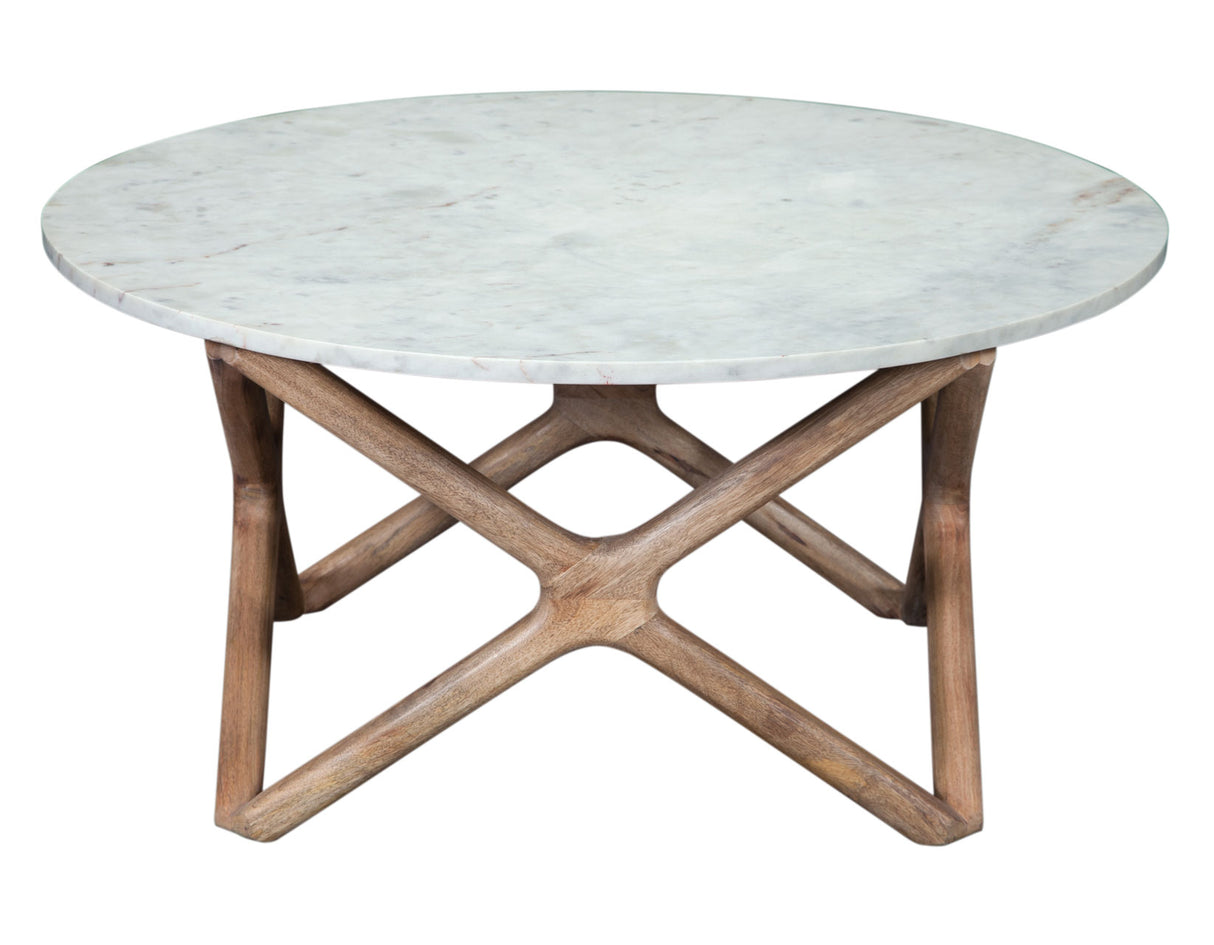 Wyman Banswara 36″ Round White Marble Top Cocktail Table from Steve Silver - Luna Furniture