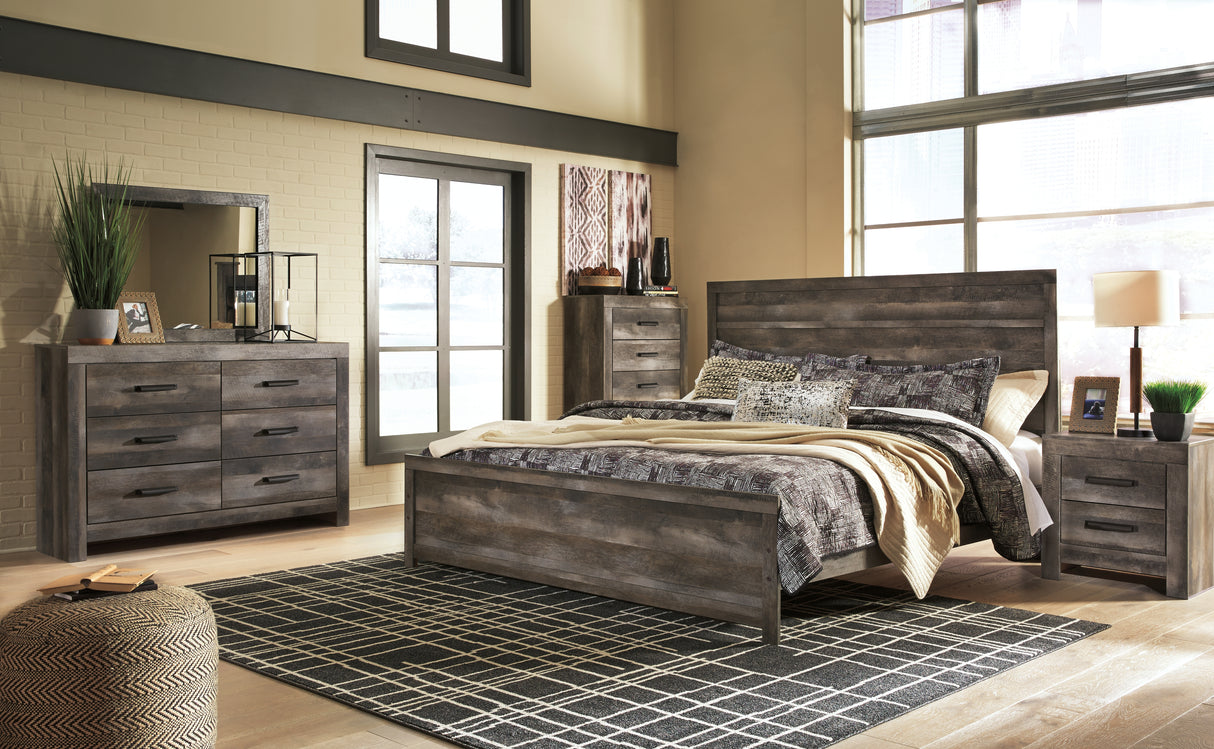Wynnlow King Panel Bed with Mirrored Dresser, Chest and 2 Nightstands in Gray from Ashley - Luna Furniture