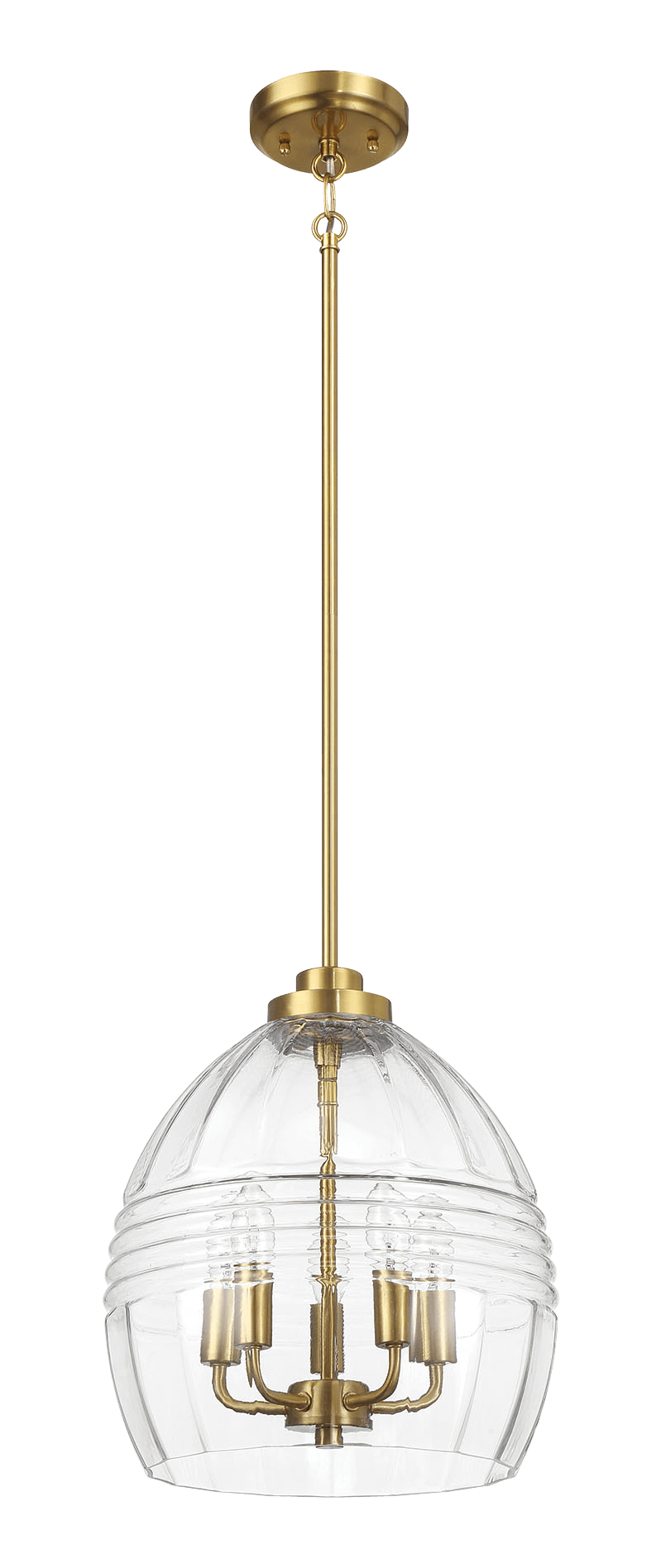 Zen Five Pendant Chain Hanging Light with Clear Glass - Satin Brass from Midinmod - Luna Furniture