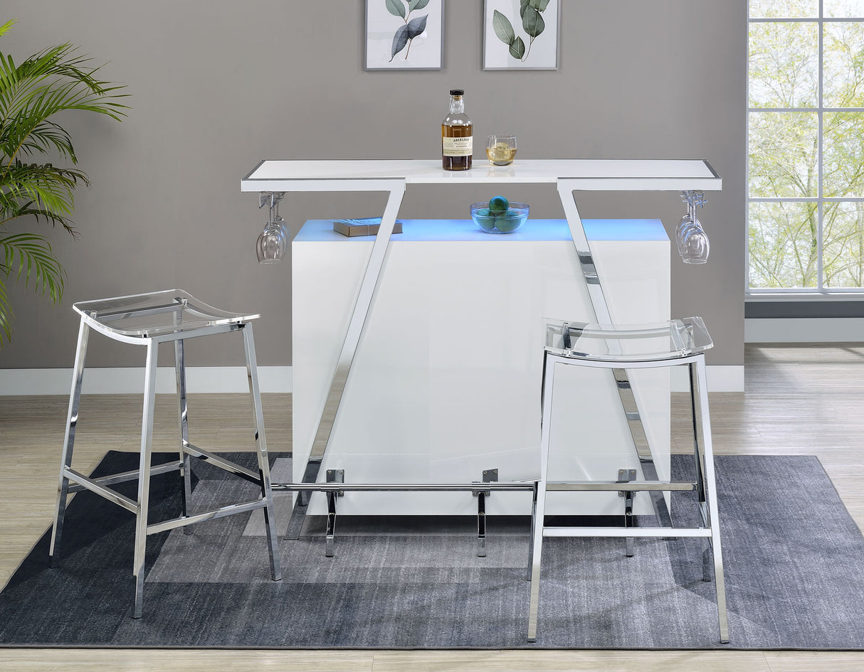 Zena White/Chrome 3-Piece Bar Set with LED lighting from Steve Silver - Luna Furniture