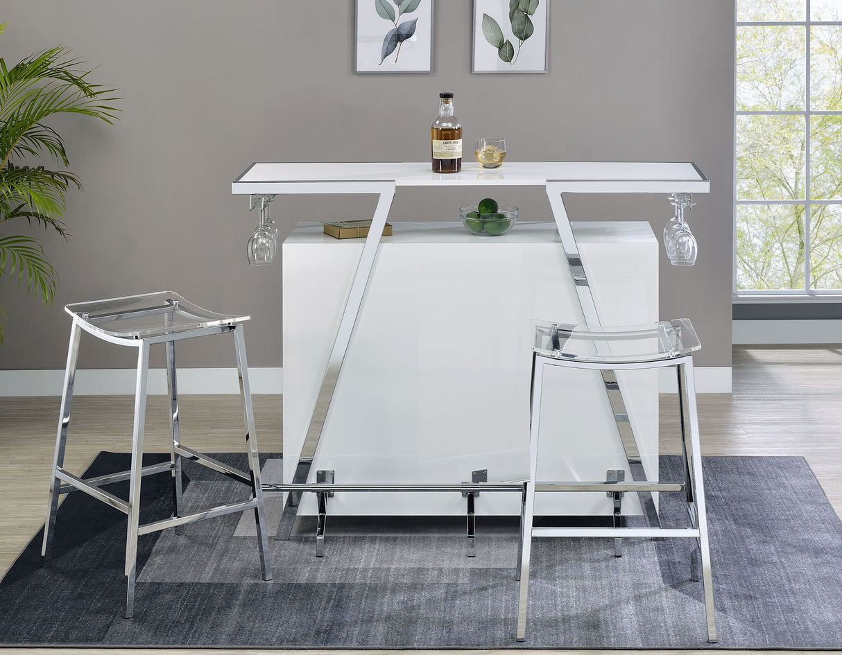 Zena White/Chrome 3-Piece Bar Set with LED lighting from Steve Silver - Luna Furniture