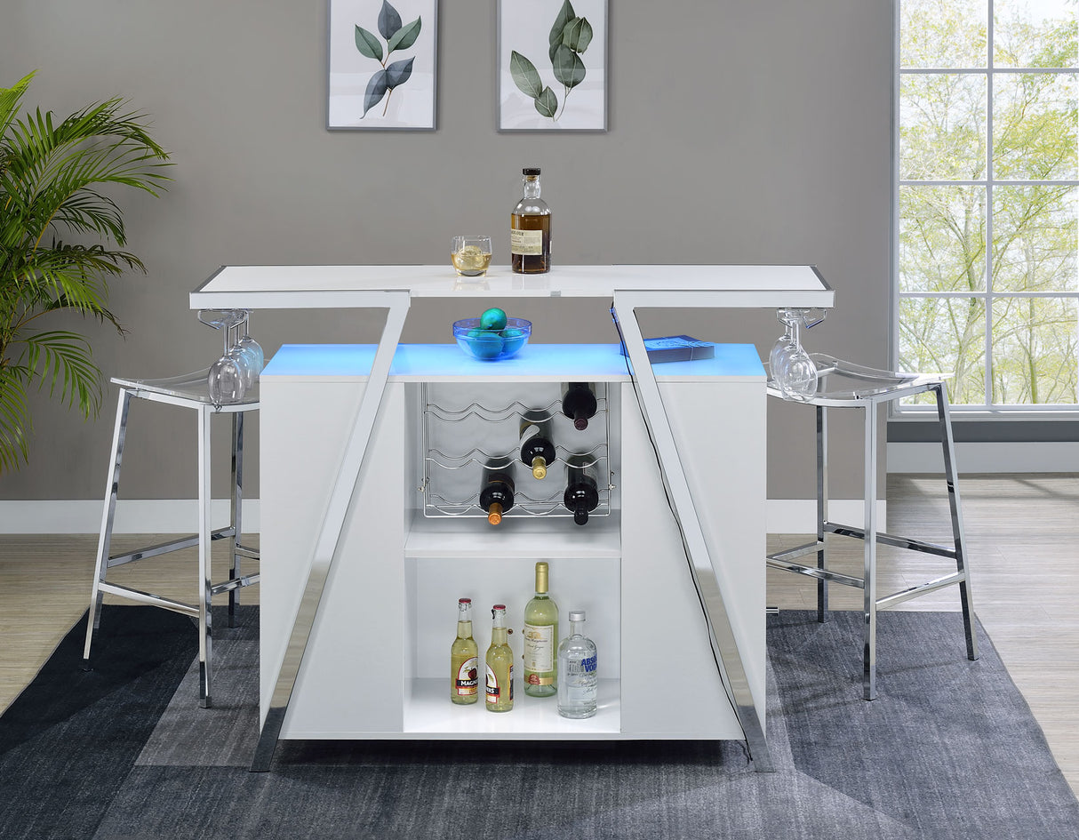Zena White/Chrome 3-Piece Bar Set with LED lighting from Steve Silver - Luna Furniture