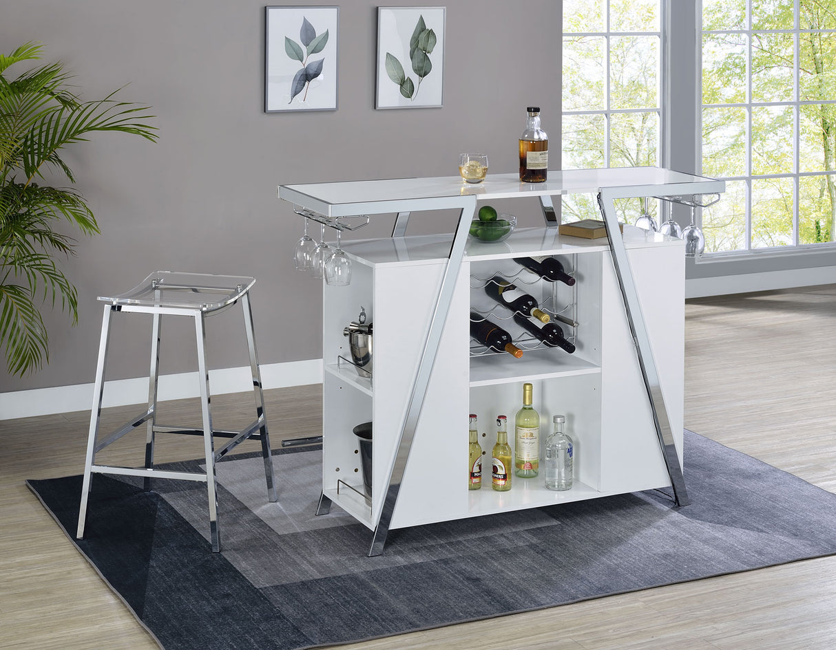 Zena White/Chrome 3-Piece Bar Set with LED lighting from Steve Silver - Luna Furniture