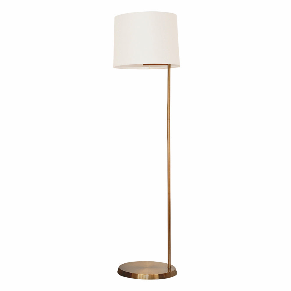 Zenith Offset Brass Base Floor Lamp with Drum-shaped Linen Shade from Ashcroft Furniture - Luna Furniture
