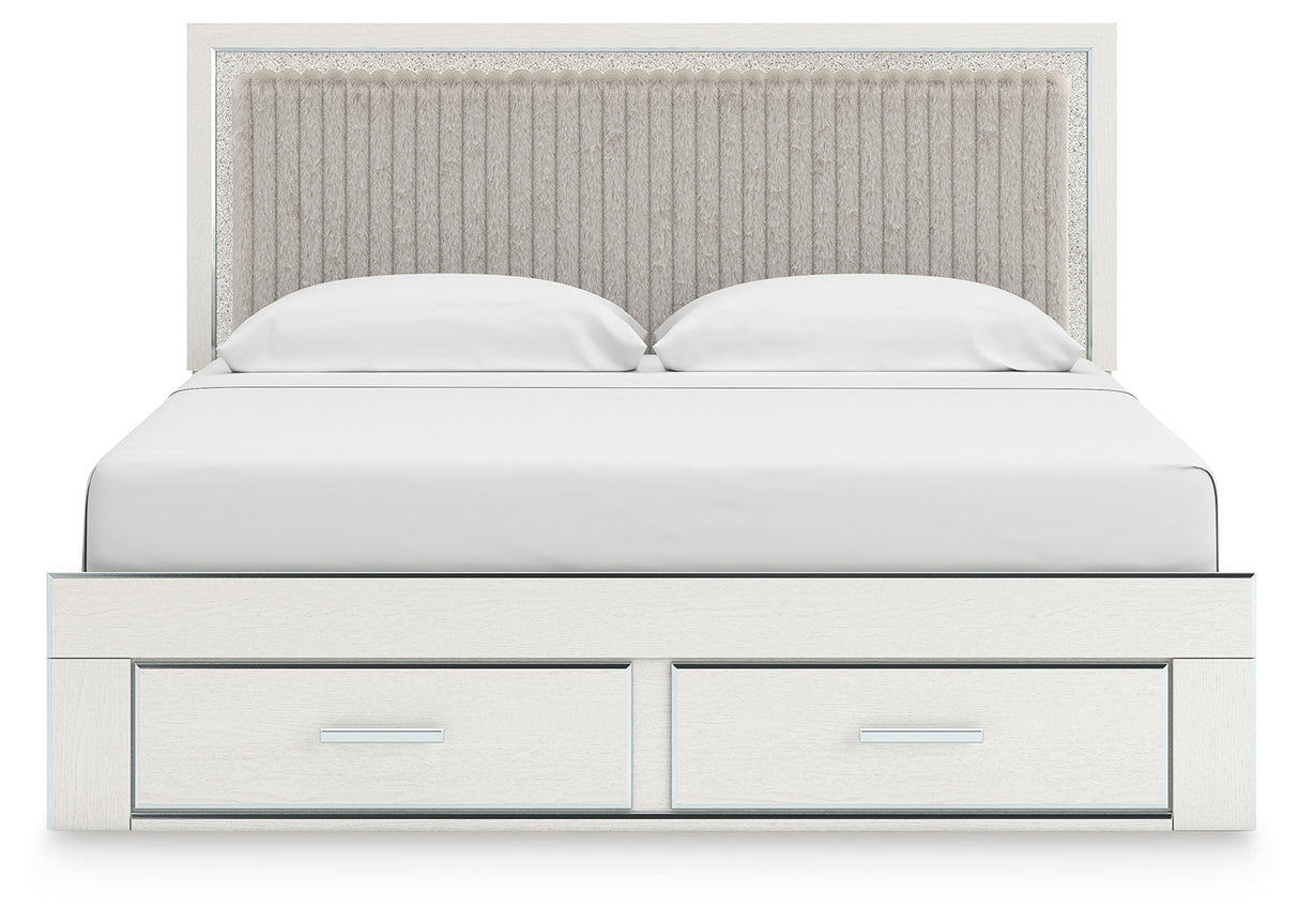 Zuraleus White Upholstered Storage Panel Bedroom Set with 2 Footboard Drawers from Ashley - Luna Furniture