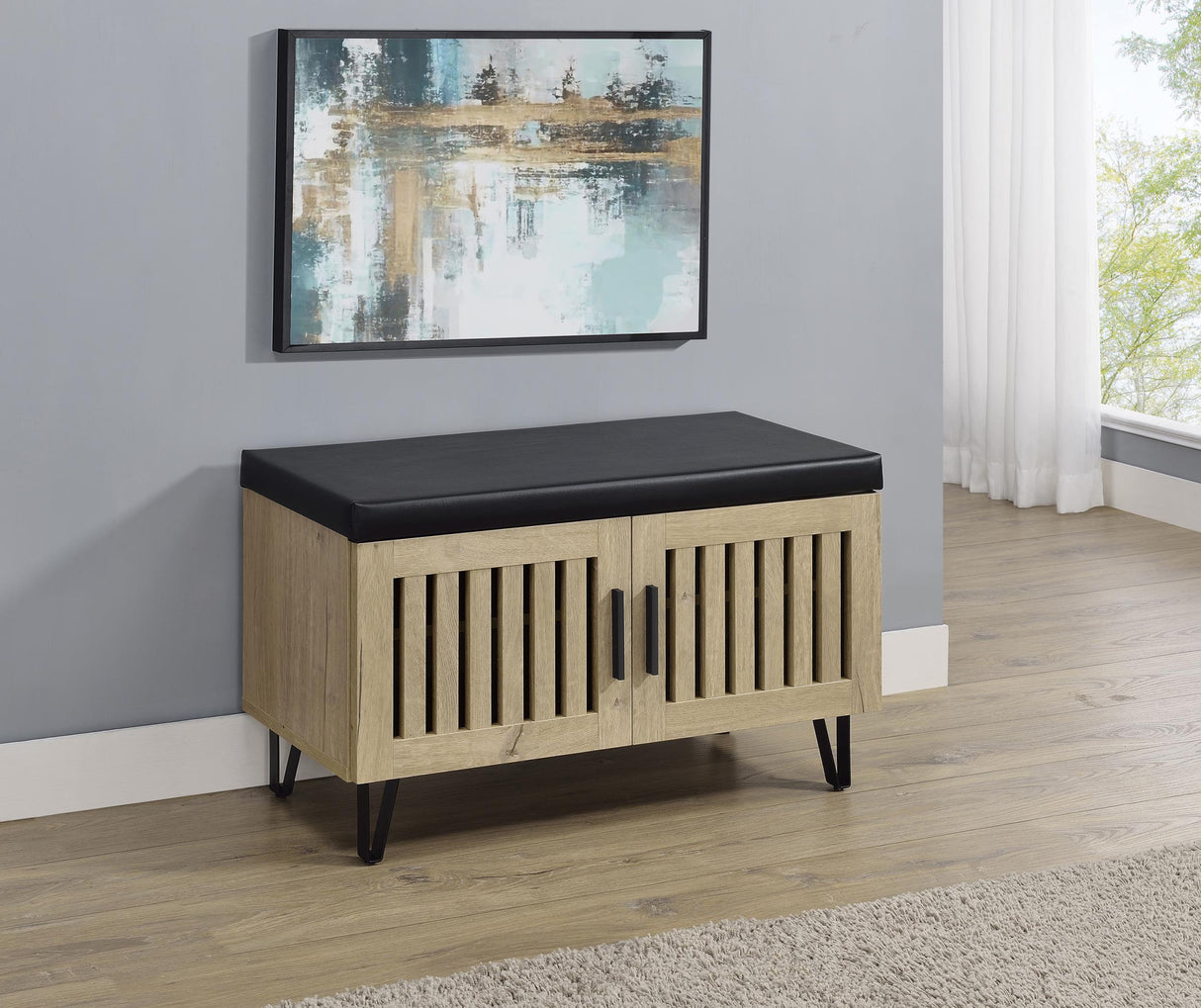 Addie White Oak 2-Door Padded Entryway Shoe Storage from Coaster - Luna Furniture