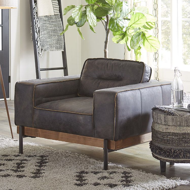 Portofino Modern 42" Accent Chair in Antique Ebony Leather from Home Trends & Design - Luna Furniture