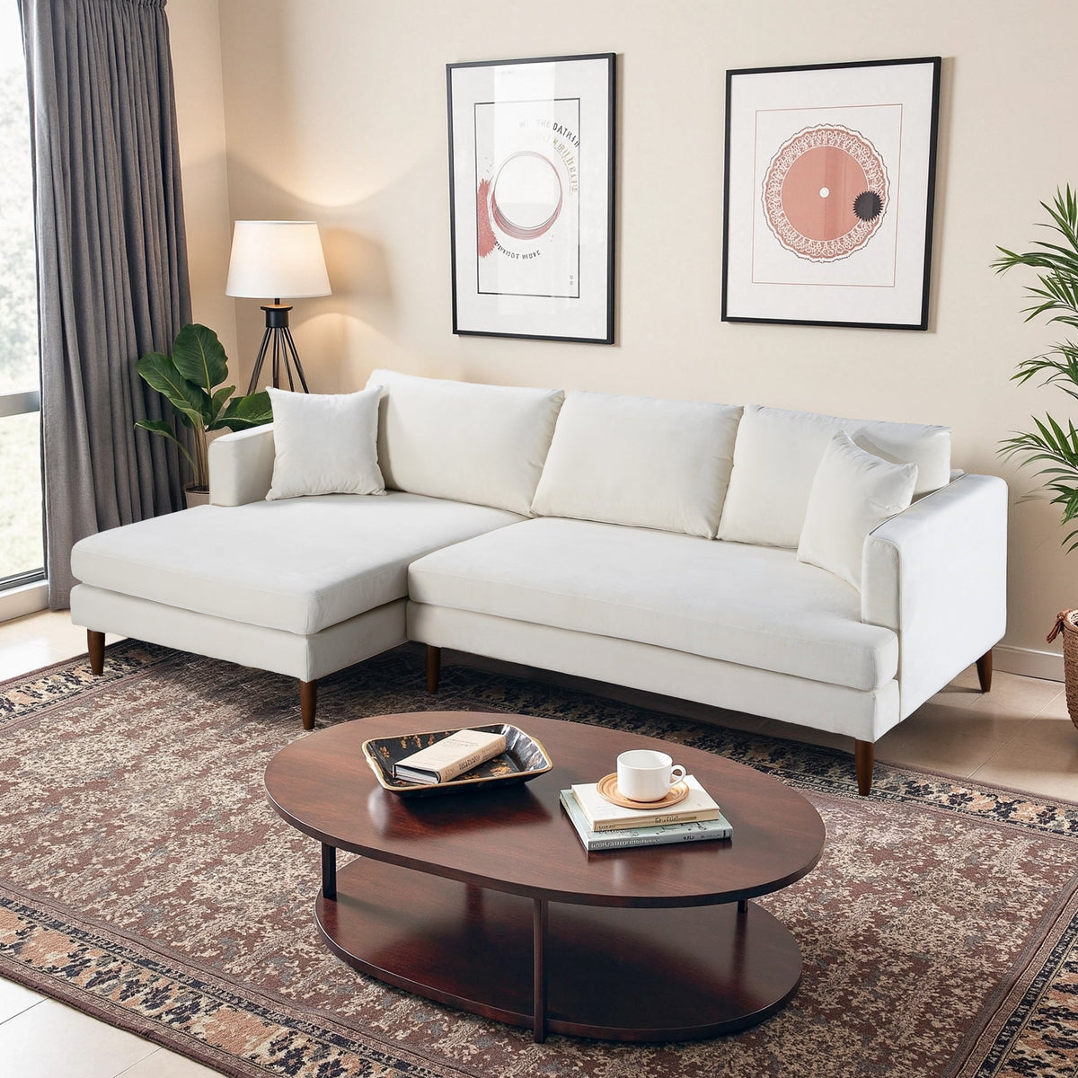 Blake L-Shaped Cream Velvet Sectional Sofa Left Facing from Ashcroft Furniture - Luna Furniture