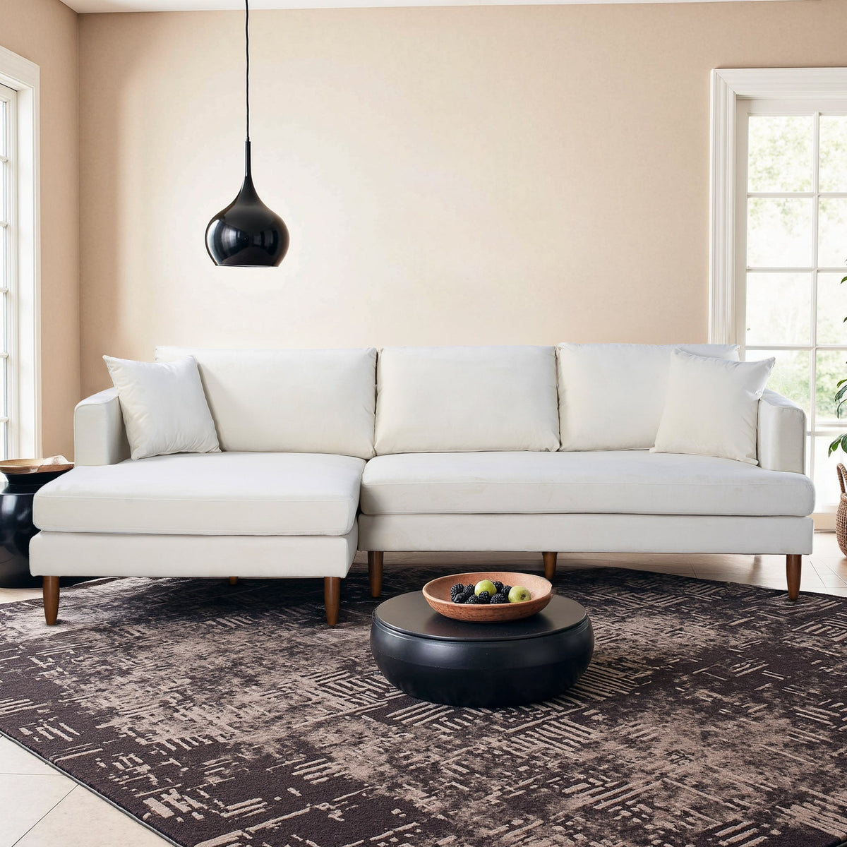 Blake L-Shaped Cream Velvet Sectional Sofa Left Facing from Ashcroft Furniture - Luna Furniture