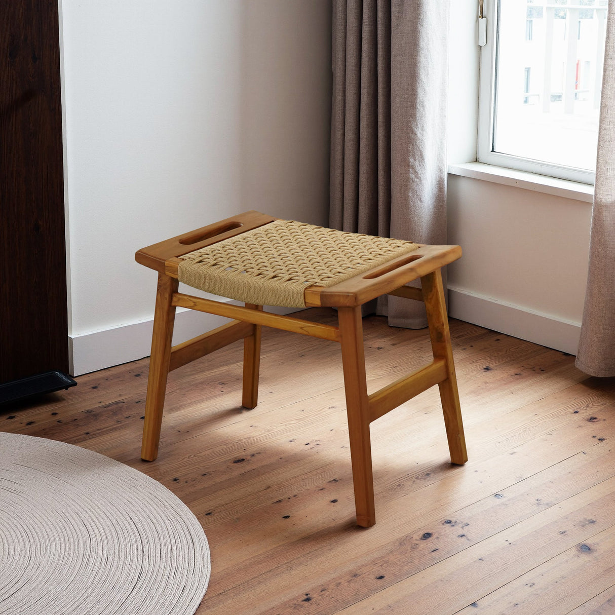 Grit Tan Rustic Solid Wood Frame Loom Stool from Ashcroft Furniture - Luna Furniture