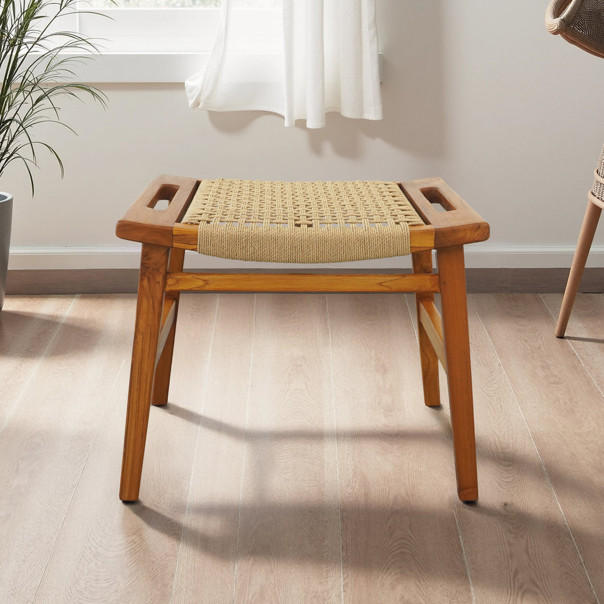Grit Tan Rustic Solid Wood Frame Loom Stool from Ashcroft Furniture - Luna Furniture