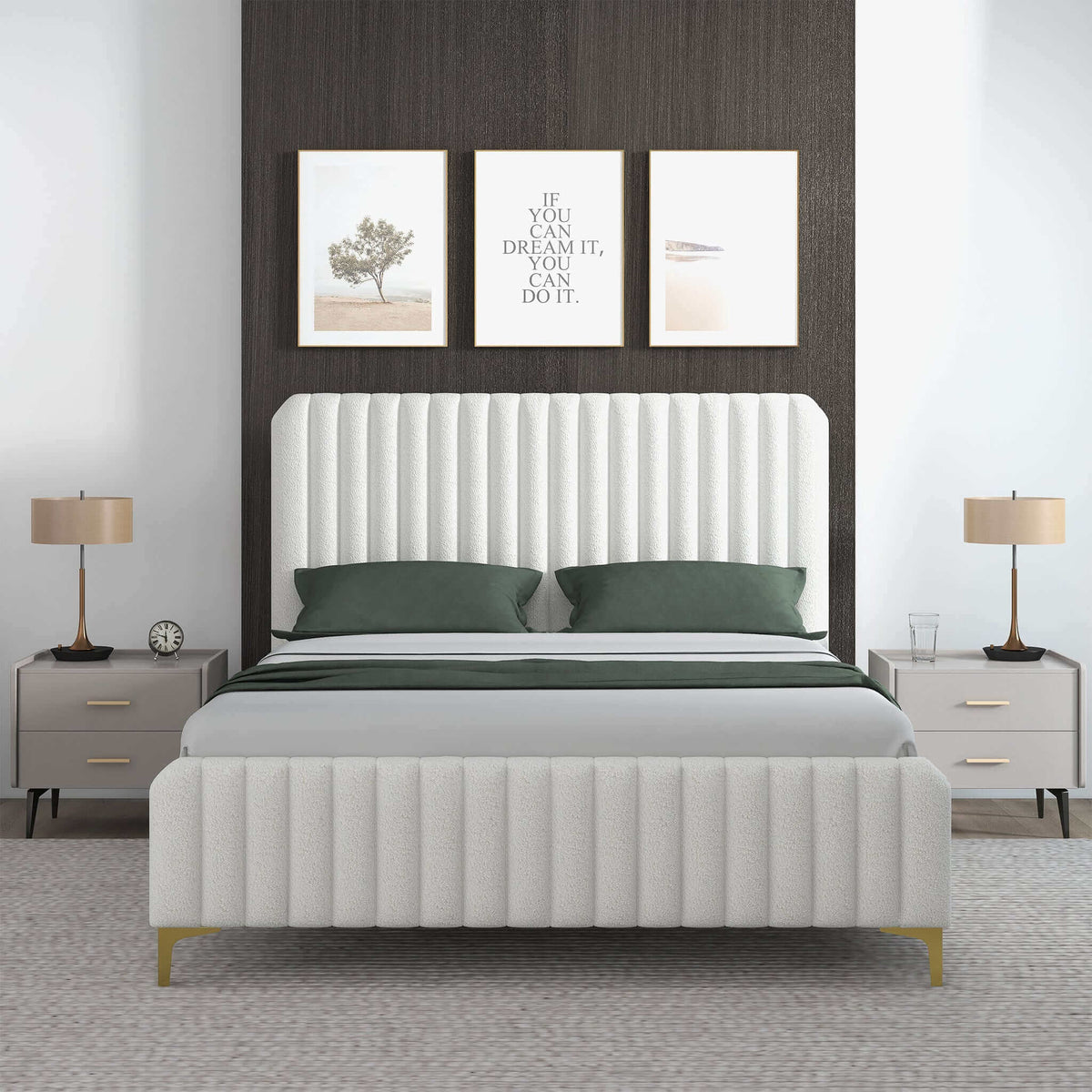 Valery Cream Queen Upholstered Platform Bed from Ashcroft Furniture - Luna Furniture