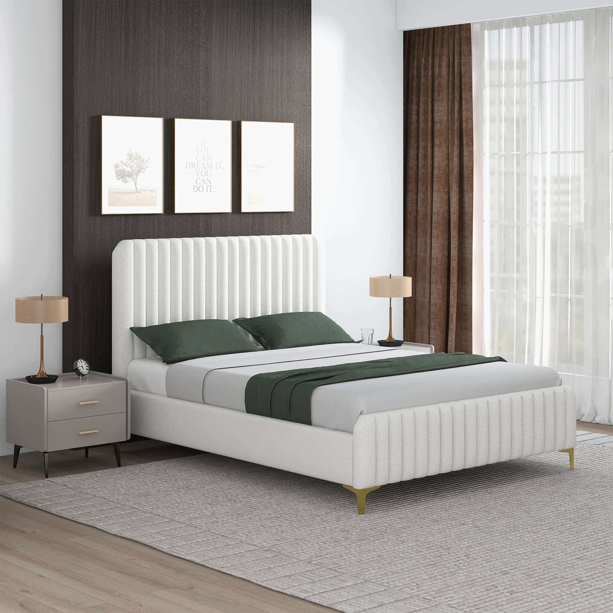 Valery Cream Queen Upholstered Platform Bed from Ashcroft Furniture - Luna Furniture
