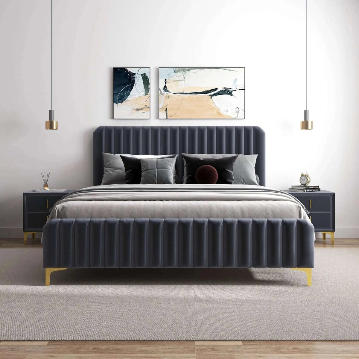 Bethany Velvet Upholstered Platform Bed Queen / Grey from Ashcroft Furniture - Luna Furniture
