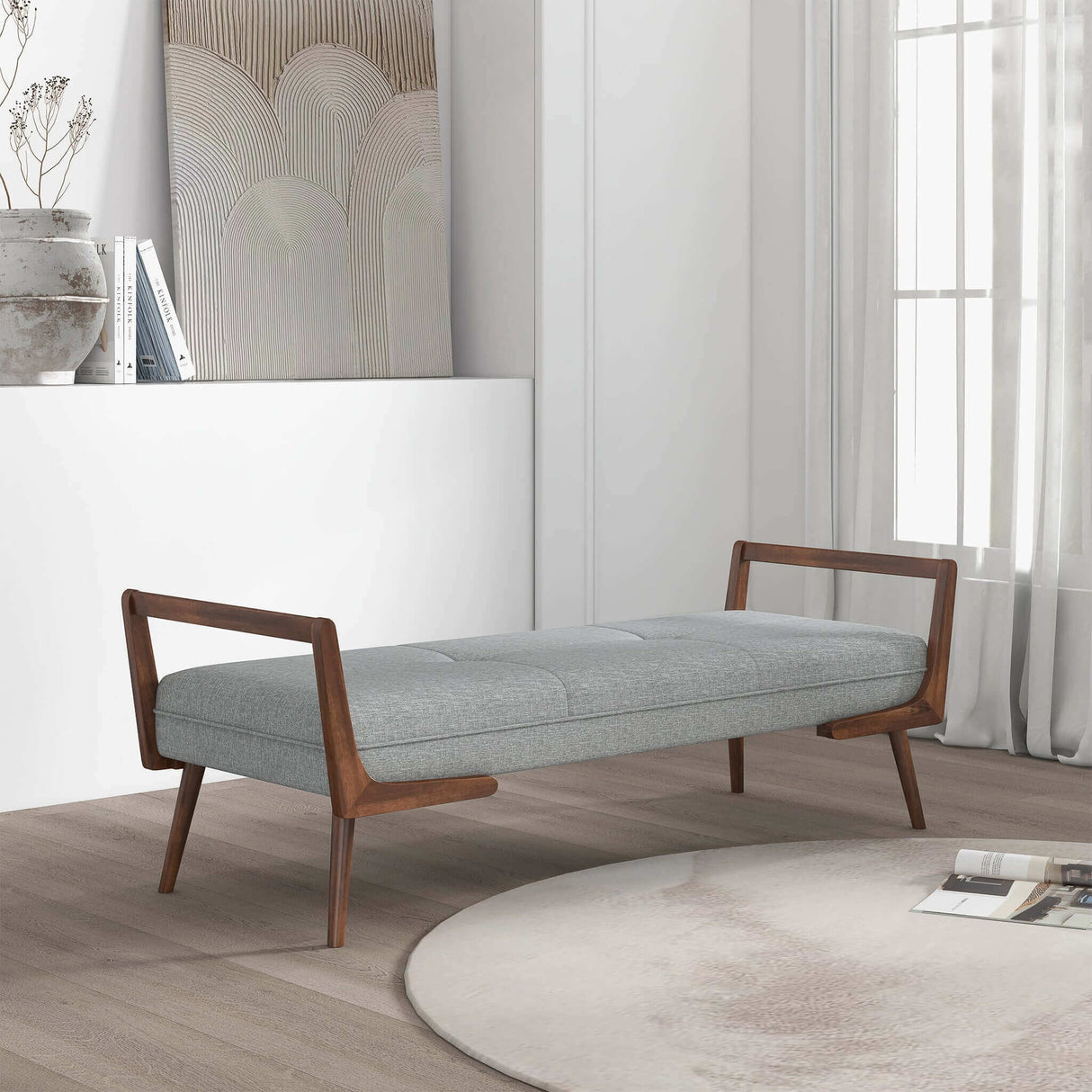 Cora Grey Fabric Bench from Midinmod - Luna Furniture
