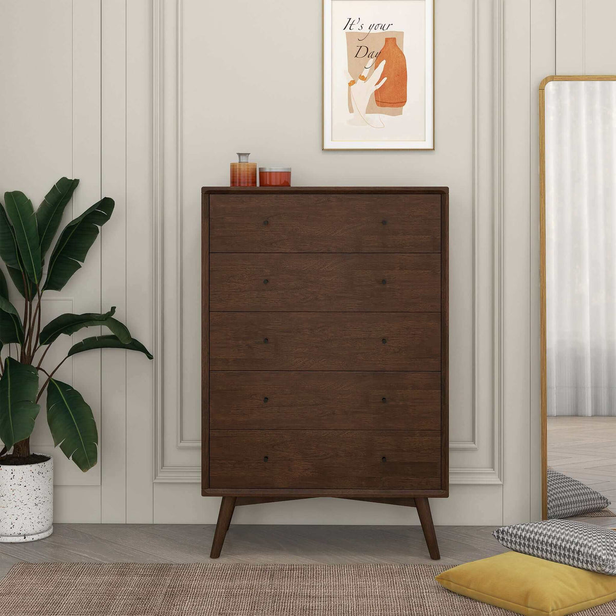 Ashcroft Furniture Caroline Mid Century Modern Solid Wood Dresser 5-Drawer – Luna Furniture