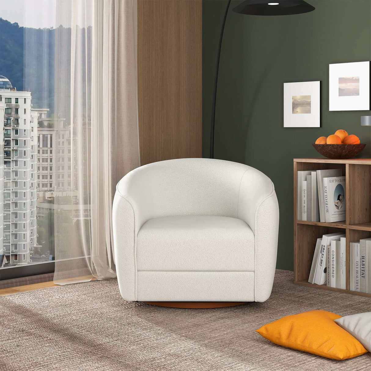 Elise Cream Boucle Swivel Chair from Ashcroft Furniture - Luna Furniture