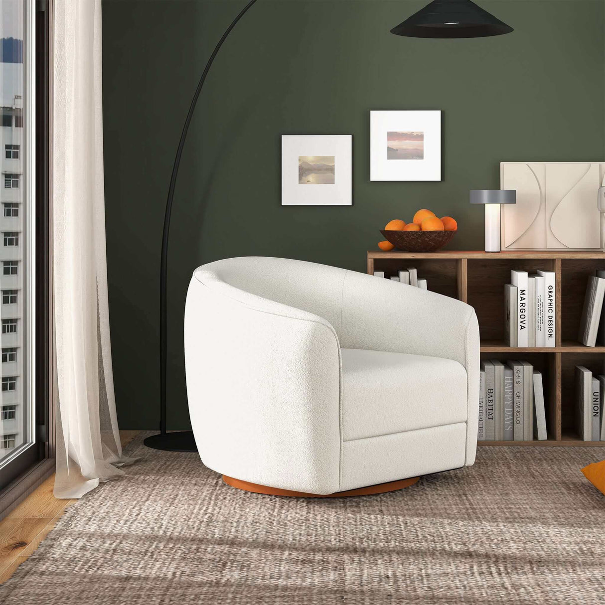 Elise Cream Boucle Swivel Chair from Ashcroft Furniture - Luna Furniture
