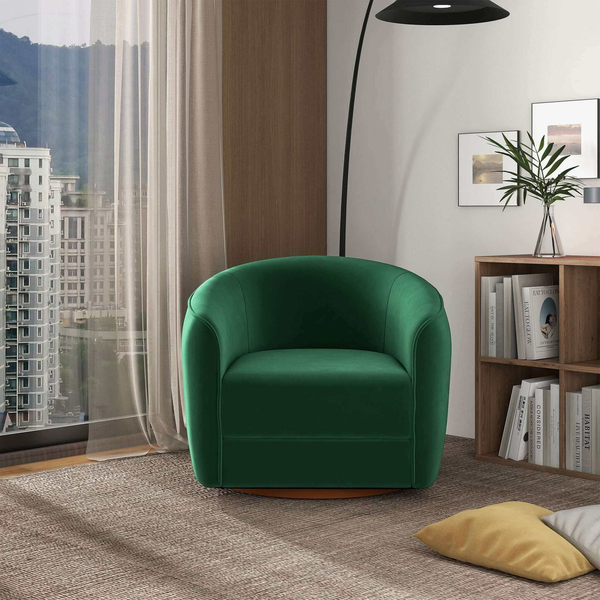 Elise Dark Green Velvet Swivel Chair from Ashcroft Furniture - Luna Furniture