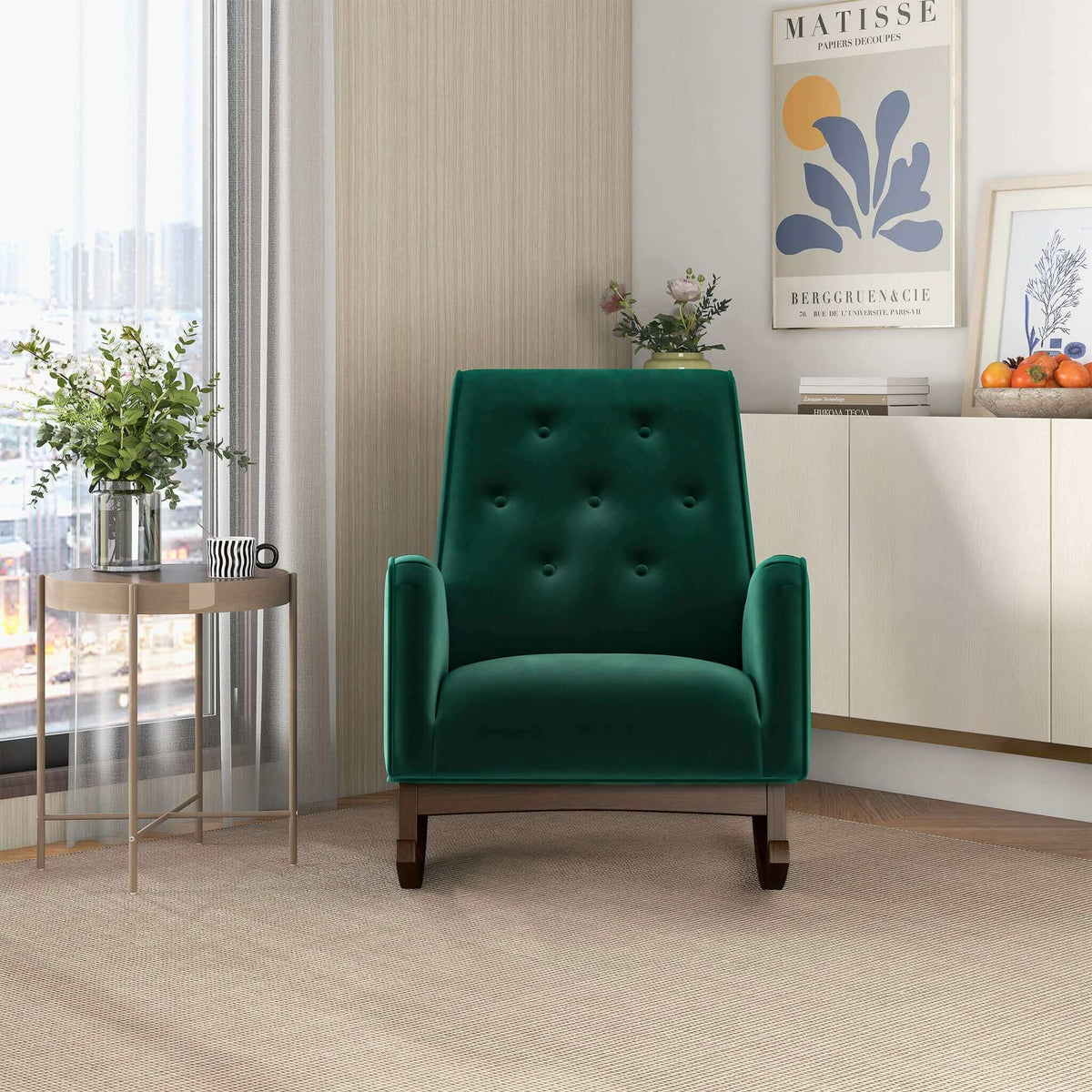 Demetrius Green Velvet Solid Wood Rocking Chair from Ashcroft Furniture - Luna Furniture