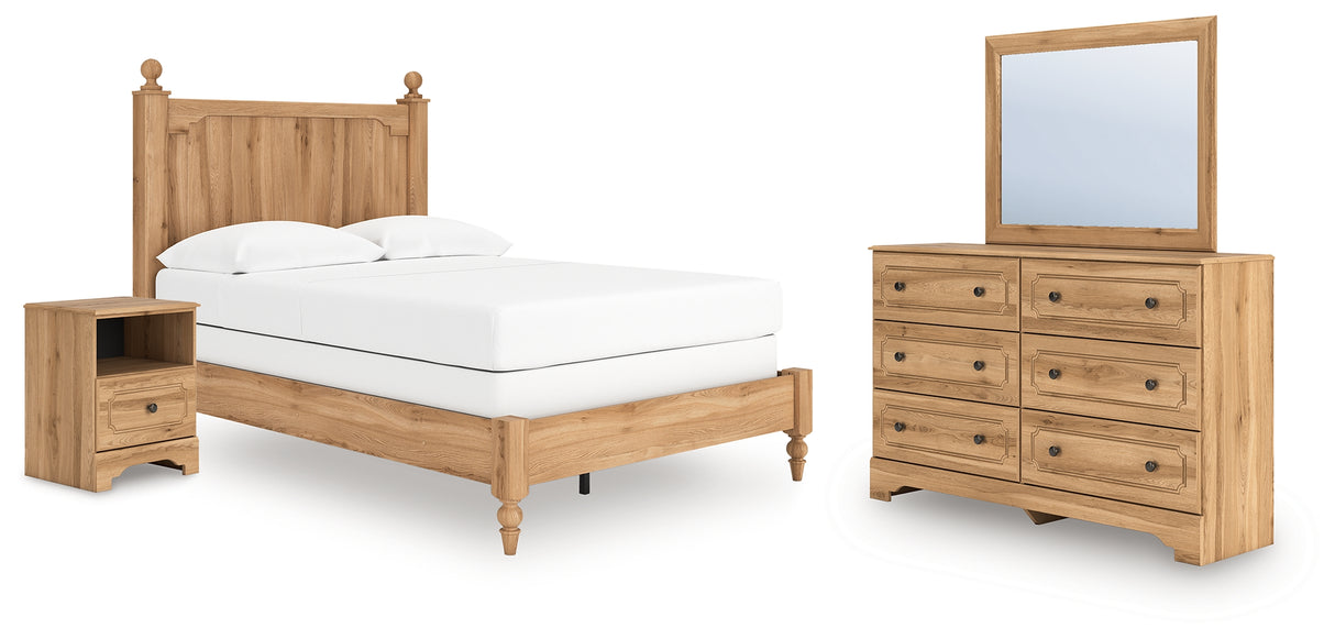 Aleaport Full Panel Bed with Mirrored Dresser and Nightstand in Warm Brown from Ashley - Luna Furniture