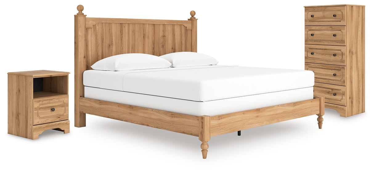 Aleaport King Panel Bed with Chest and Nightstand in Warm Brown from Ashley - Luna Furniture