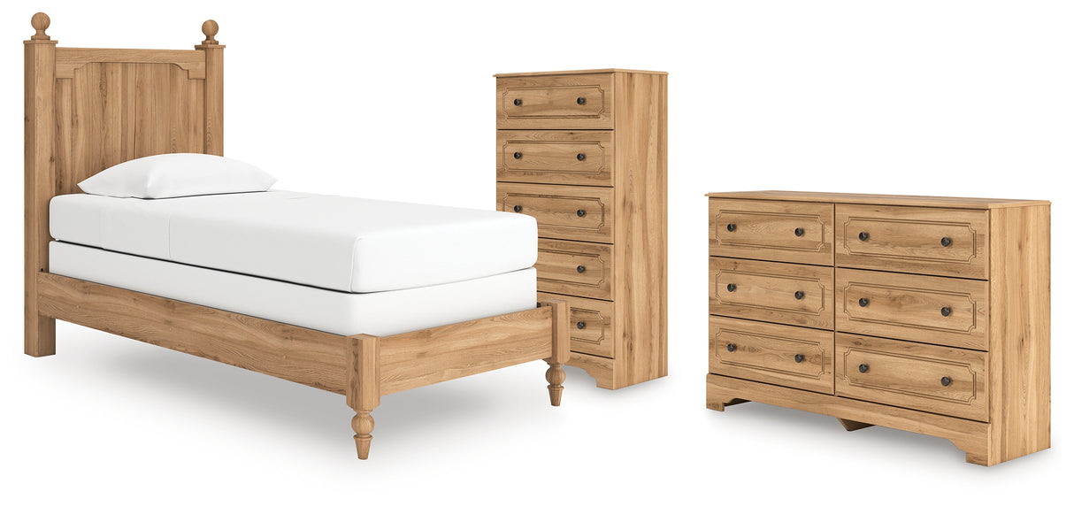 Aleaport Twin Panel Bed with Dresser and Chest in Warm Brown from Ashley - Luna Furniture
