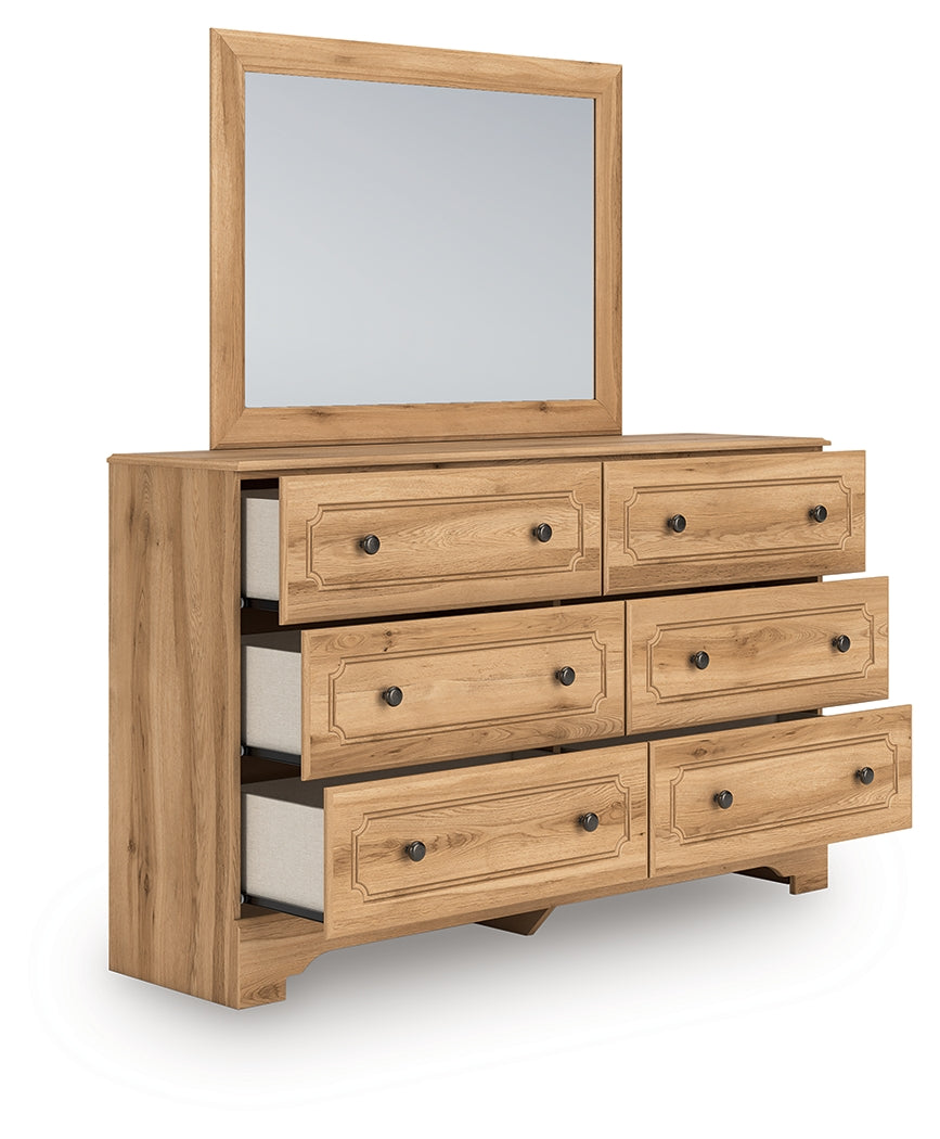 Aleaport Warm Brown King Panel Bed, Dresser, Mirror and Nightstand from Ashley - Luna Furniture