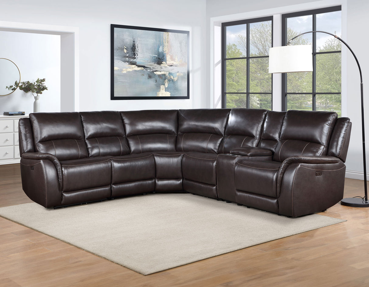 Alexandria Chocolate Top-Grain Leather 6-Piece Power Reclining Set from Steve Silver - Luna Furniture