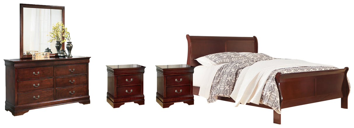 Alisdair King Sleigh Bed with Mirrored Dresser and 2 Nightstands in Reddish Brown from Ashley - Luna Furniture