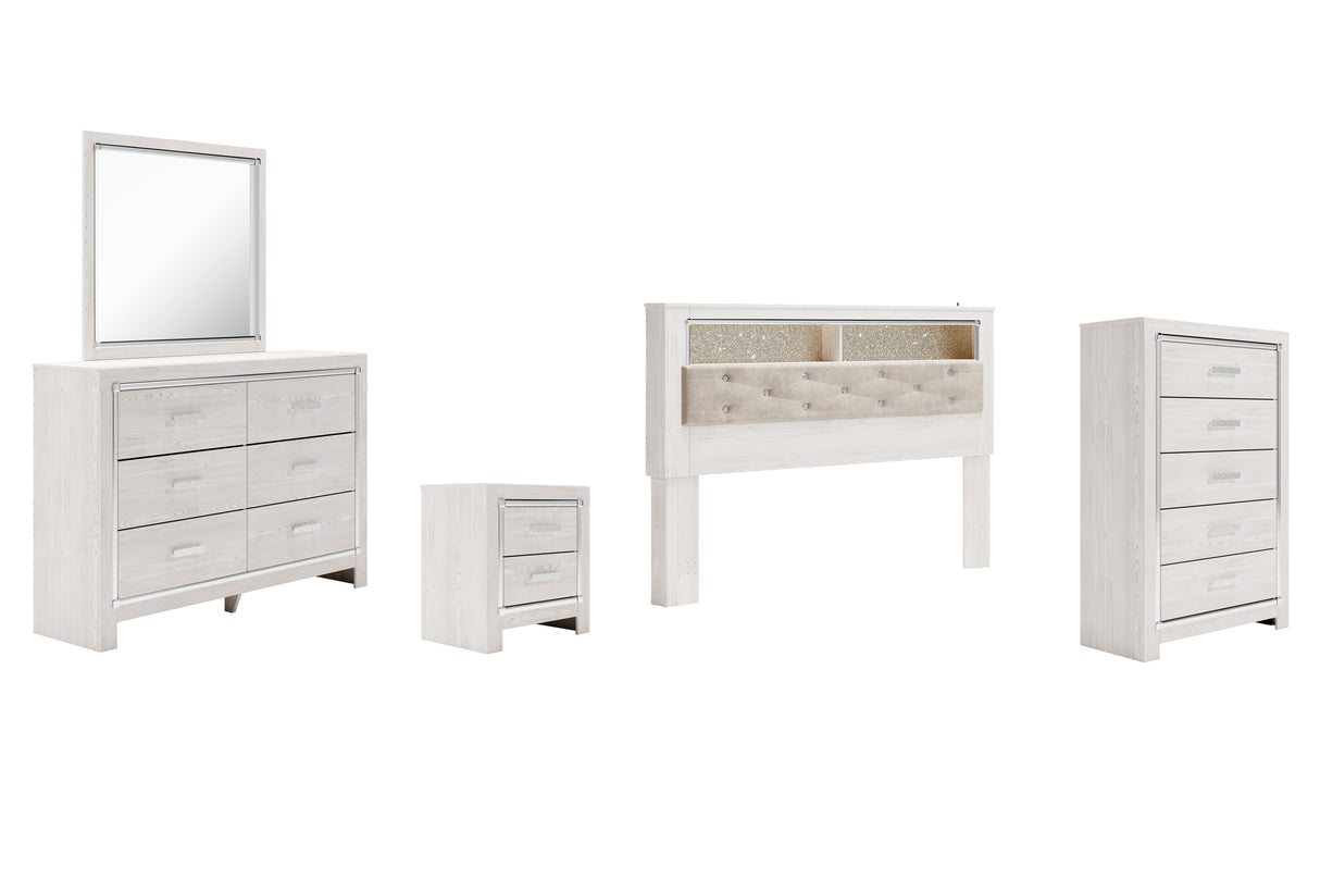 Altyra King Bookcase Headboard Bed with Mirrored Dresser, Chest and Nightstand in White from Ashley - Luna Furniture