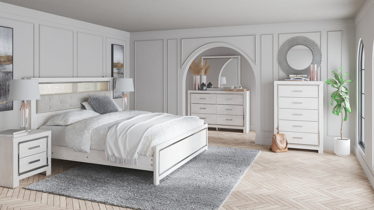 Altyra White King Panel Bookcase Bed with Mirrored Dresser and 2 Nightstands from Ashley - Luna Furniture