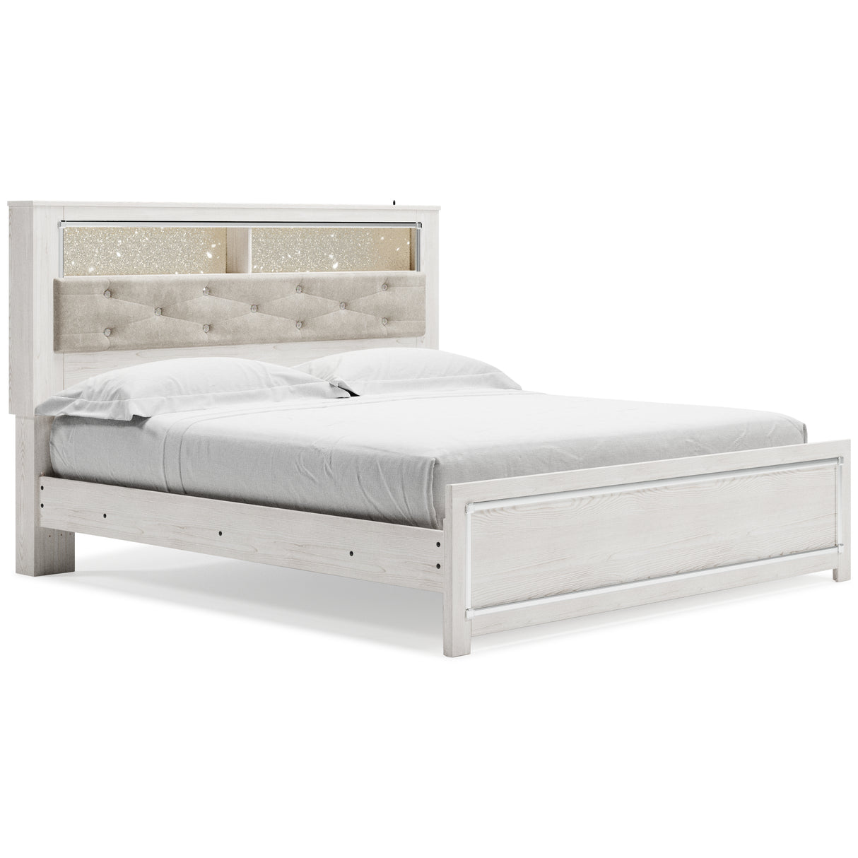 Altyra White King Panel Bookcase Bed with Mirrored Dresser and Chest from Ashley Furniture - Luna Furniture