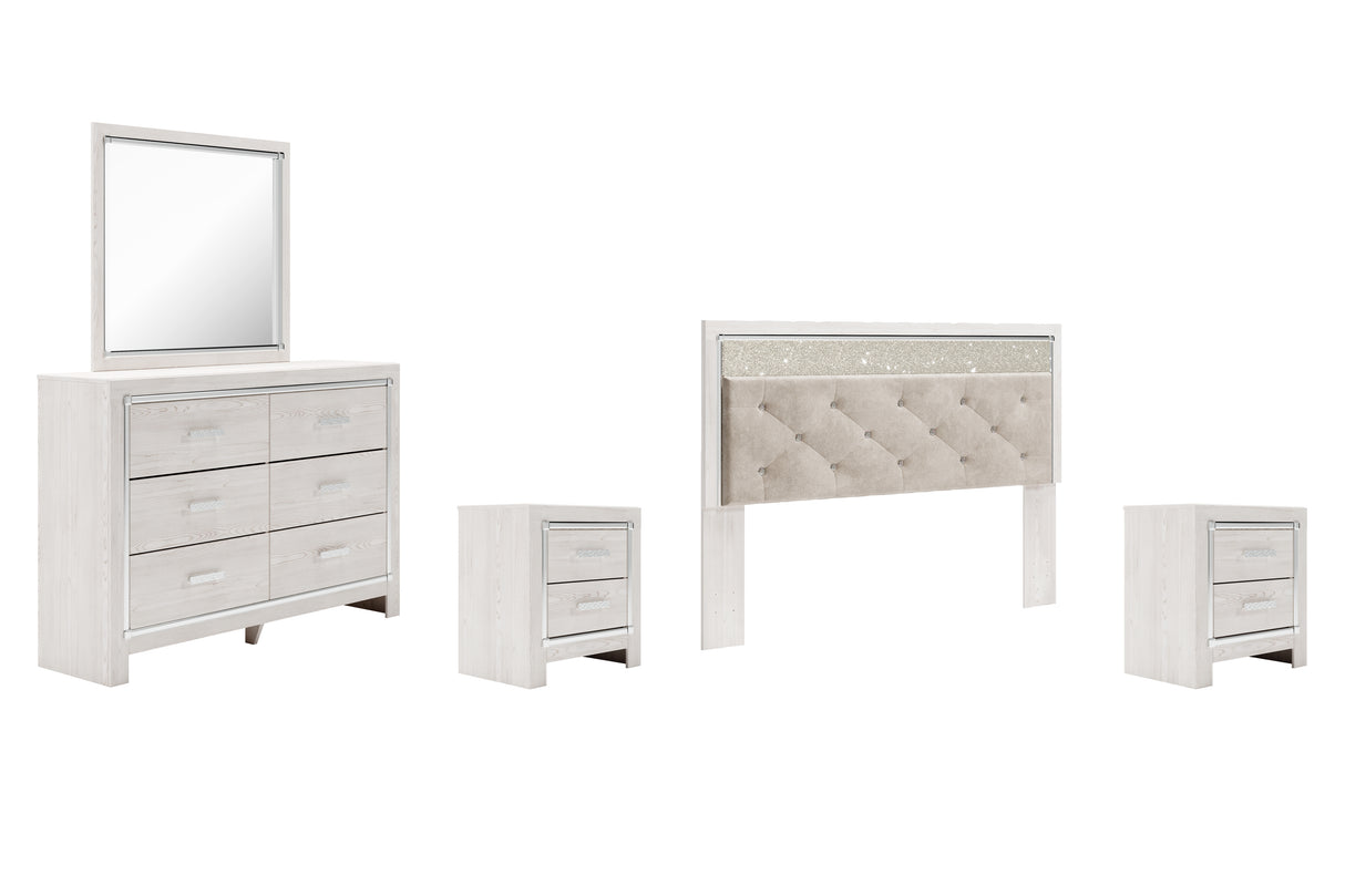 Altyra King Panel Headboard Bed with Mirrored Dresser and 2 Nightstands in White from Ashley - Luna Furniture