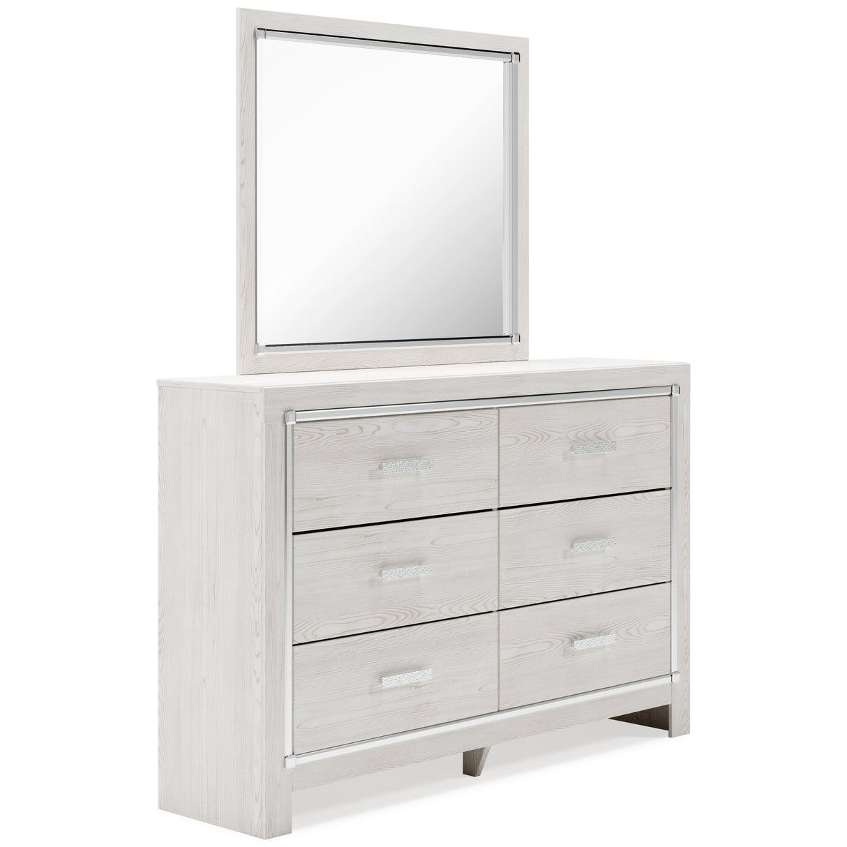 Altyra King Panel Headboard Bed with Mirrored Dresser and Chest in White from Ashley - Luna Furniture