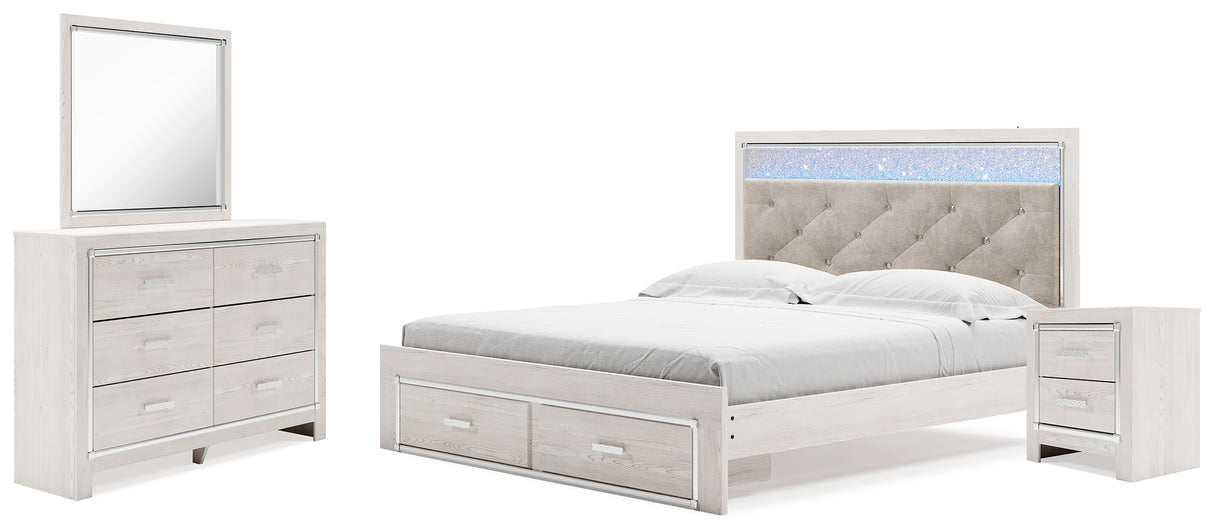 Altyra King Upholstered Storage Bed with Mirrored Dresser and Nightstand in White from Ashley - Luna Furniture