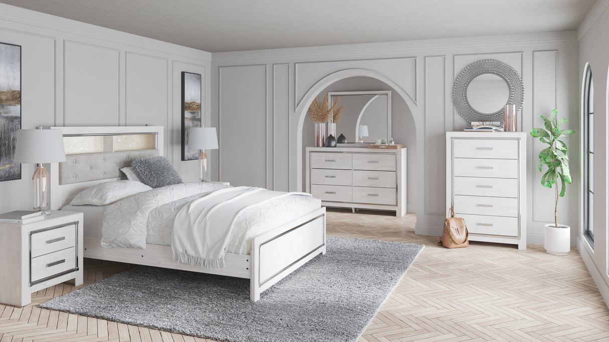 Altyra Queen Bookcase Headboard Bed with Mirrored Dresser, Chest and Nightstand in White from Ashley - Luna Furniture
