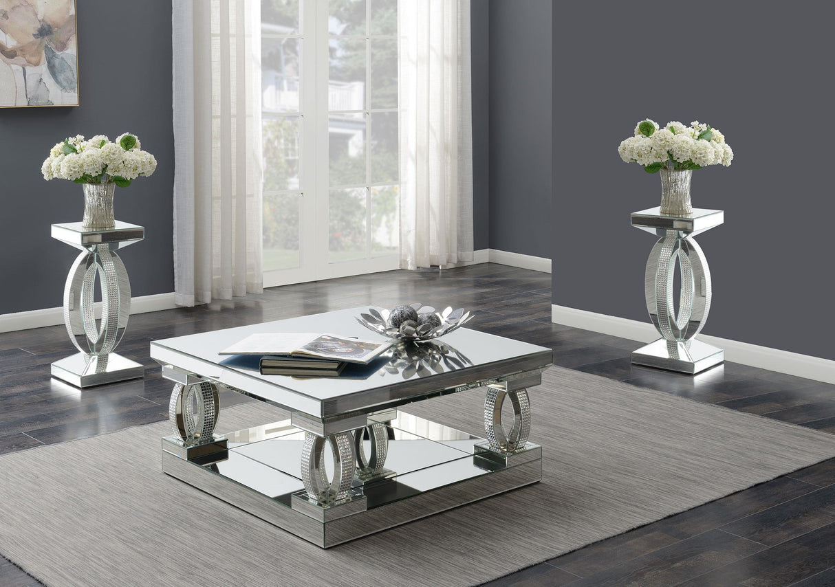 Amalia Silver 3-Piece Mirrored Coffee and End Table Set from Coaster - Luna Furniture