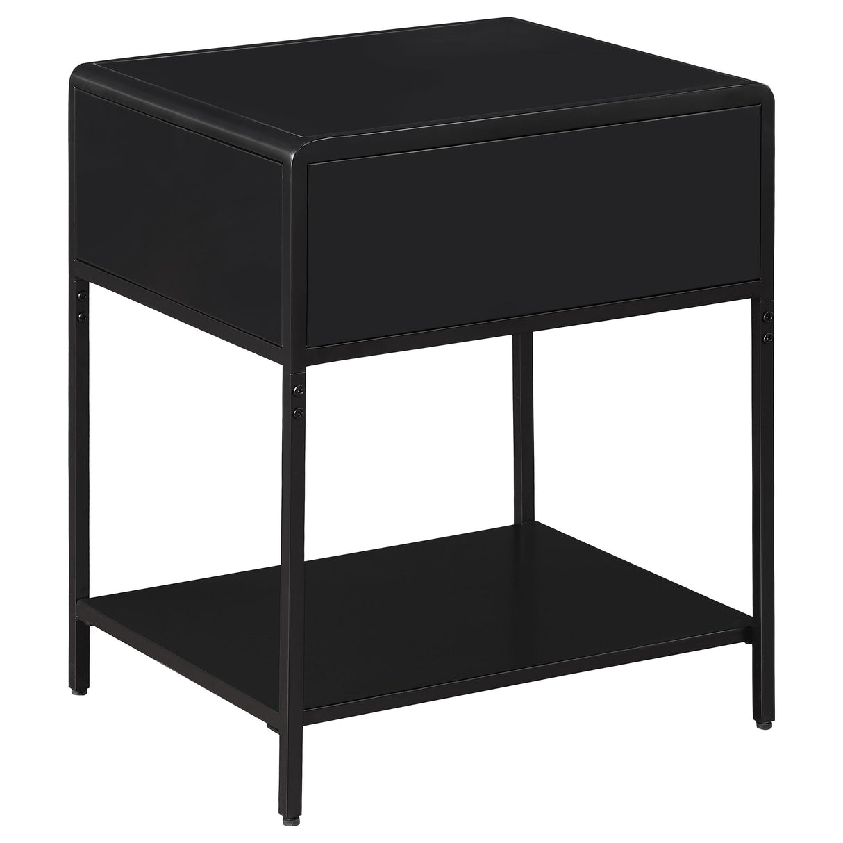Amherst Black 1-Drawer Radio Weave Rattan Metal Side Table from Coaster - Luna Furniture