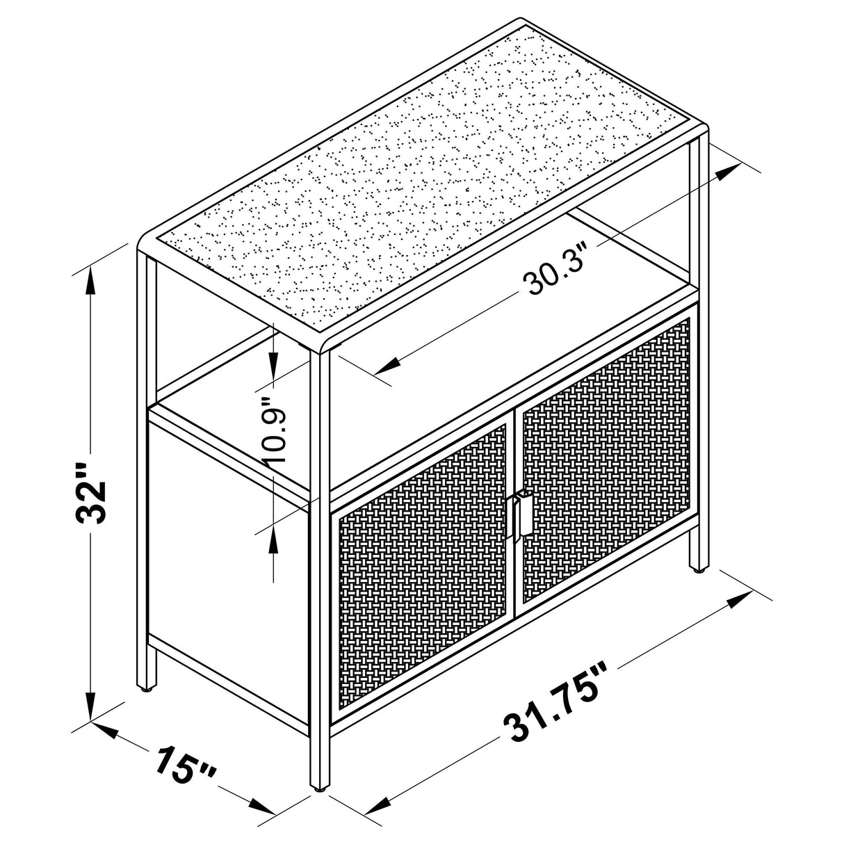 Amherst White 2-Door Radio Weave Cane Metal Accent Cabinet from Coaster - Luna Furniture