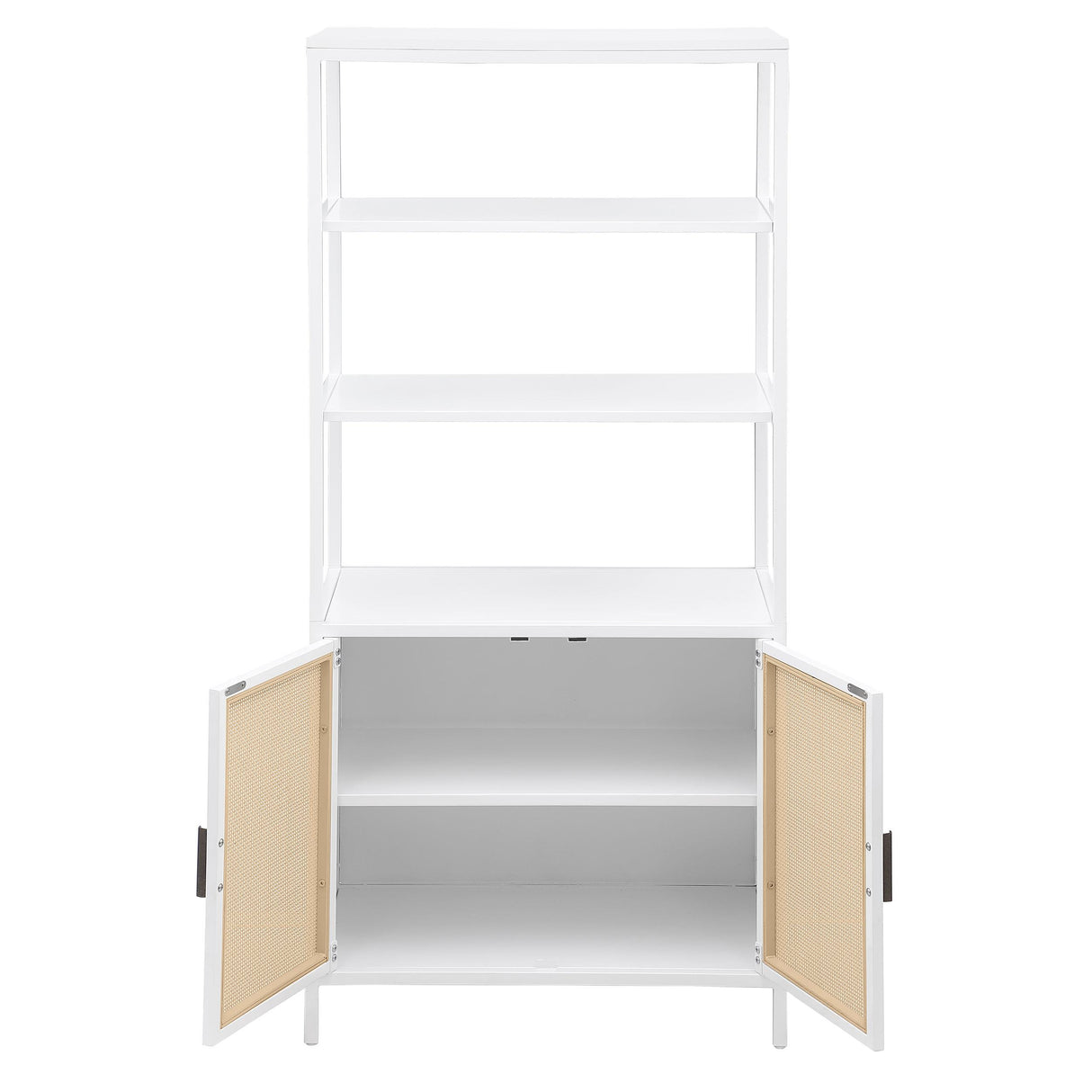 Amherst White 3-Shelf Radio Weave Cane Metal Accent Cabinet from Coaster - Luna Furniture