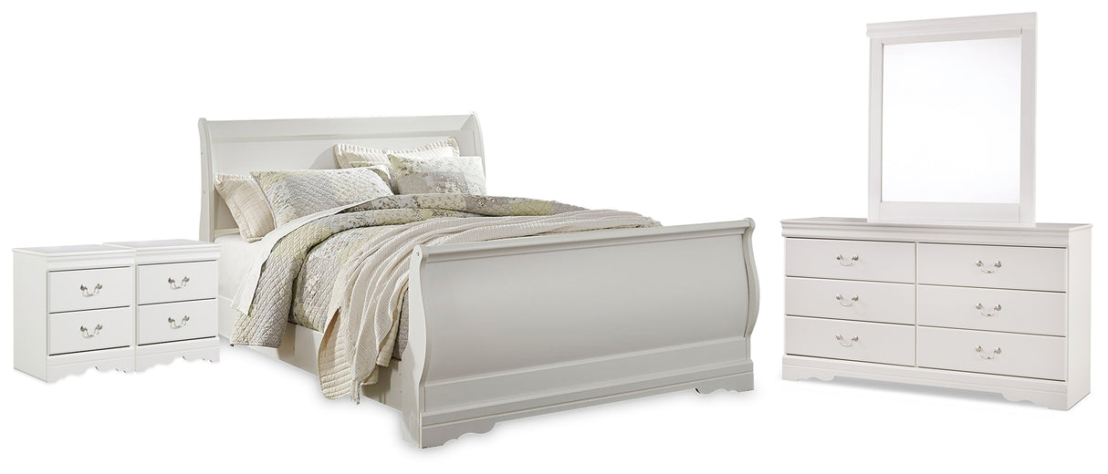Anarasia Queen Sleigh Bed with Mirrored Dresser and 2 Nightstands in White from Ashley - Luna Furniture