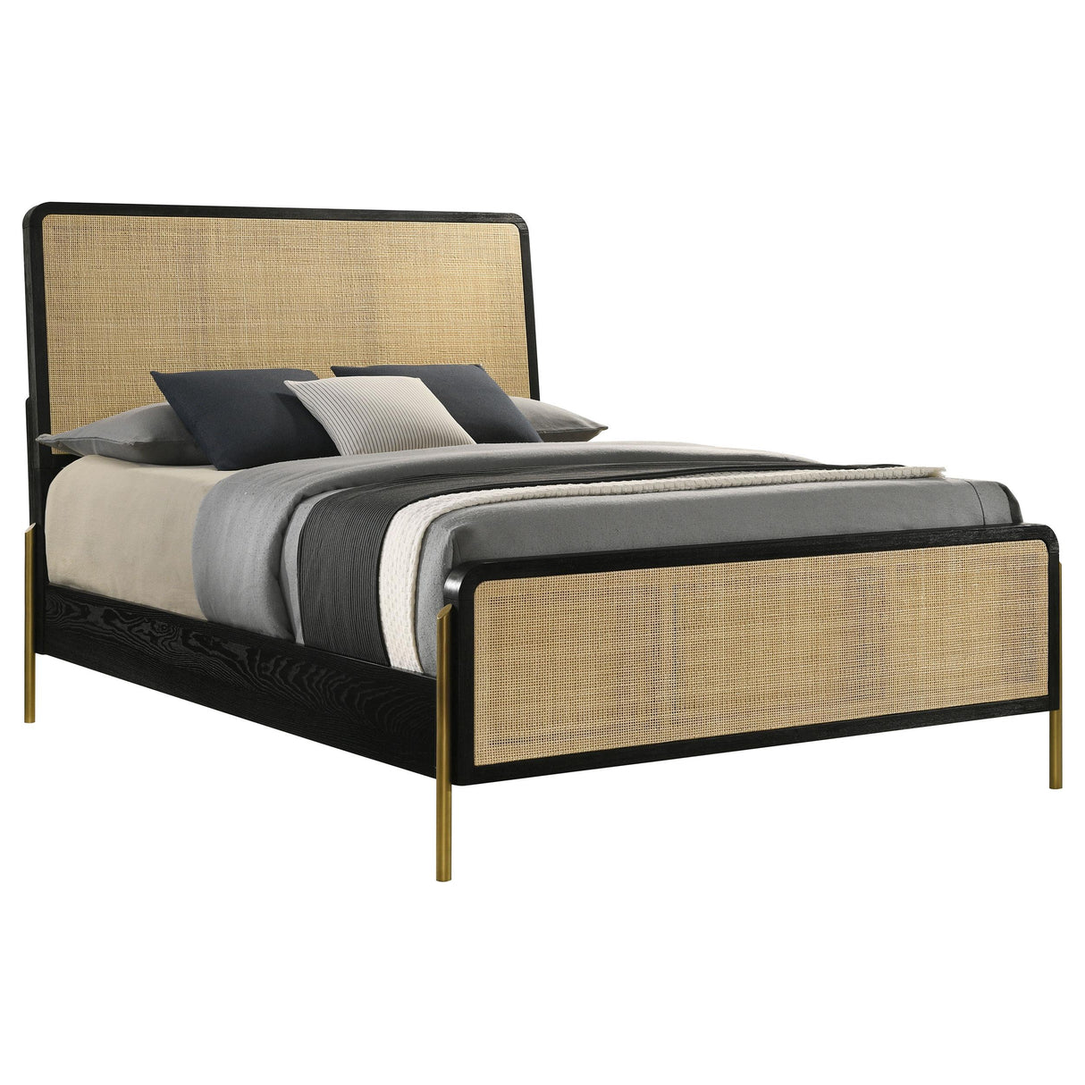 Arini Black and Natural Rattan California King Panel Bed from Coaster - Luna Furniture