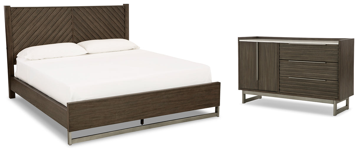 Arkenton King Panel Bed with Dresser in Grayish Brown from Ashley - Luna Furniture