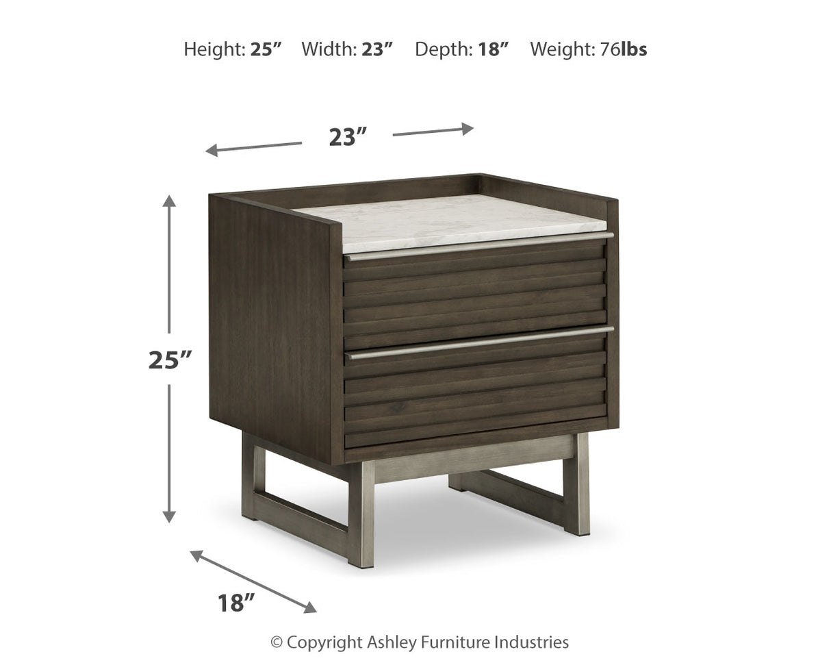 Arkenton King Panel Bed with Mirrored Dresser and 2 Nightstands in Grayish Brown from Ashley - Luna Furniture