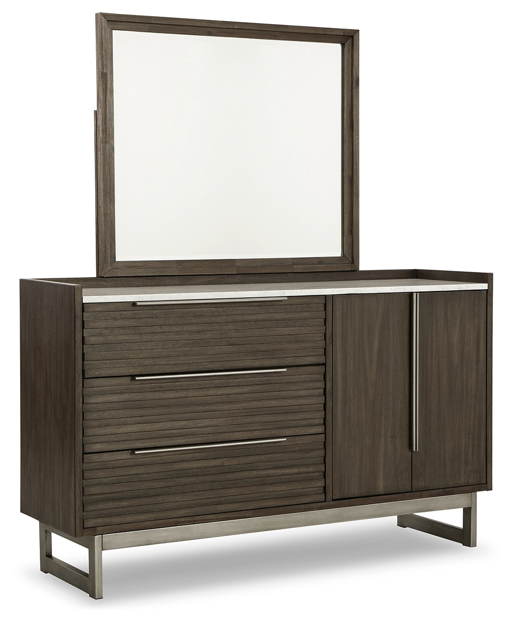Arkenton Queen Panel Bed with Mirrored Dresser and 2 Nightstands in Grayish Brown from Ashley - Luna Furniture