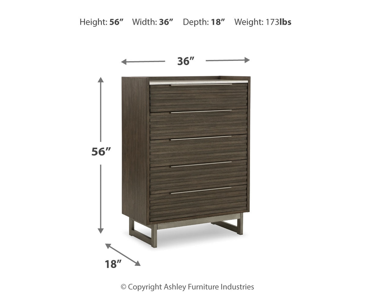 Arkenton Queen Panel Bed with Mirrored Dresser and Chest in Grayish Brown from Ashley - Luna Furniture