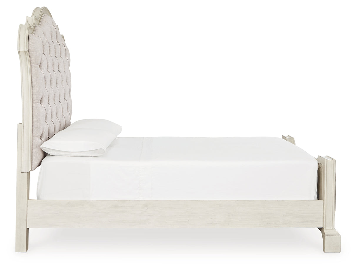 Arlendyne Antique White Queen Upholstered Panel Bed and 2 Nightstands from Ashley - Luna Furniture